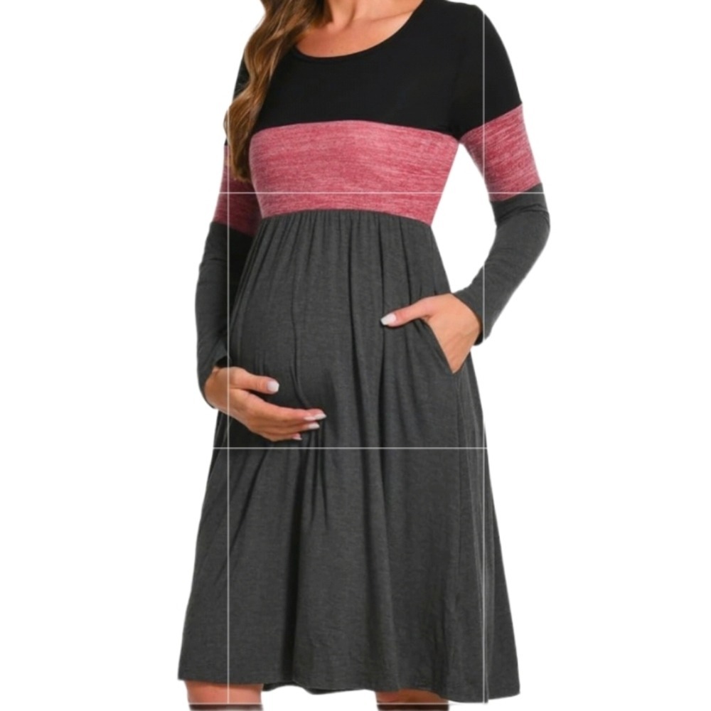 Bearsland Womans Maternity 3 Tone‎ Colorblock Long Sleeve Dress Size XL